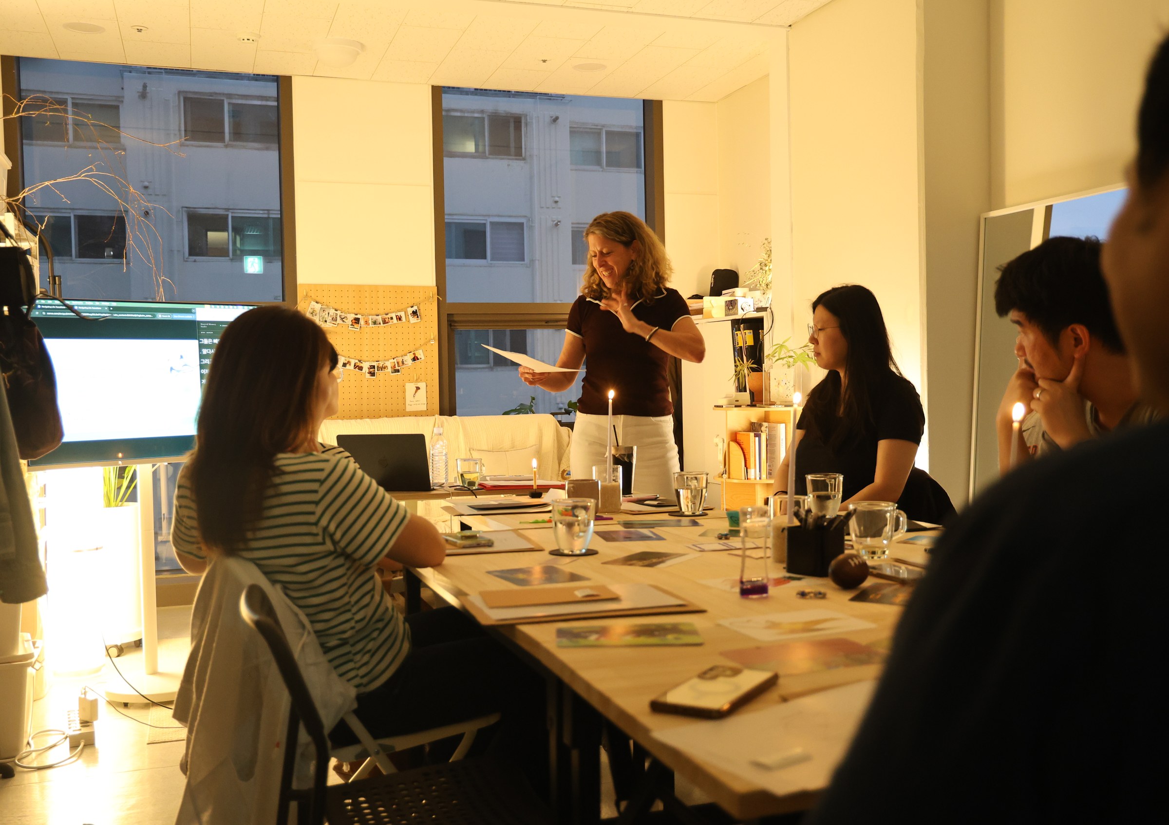 Caroline Zwicker group coaching session at Material Memory Studio, Seoul — May 2026